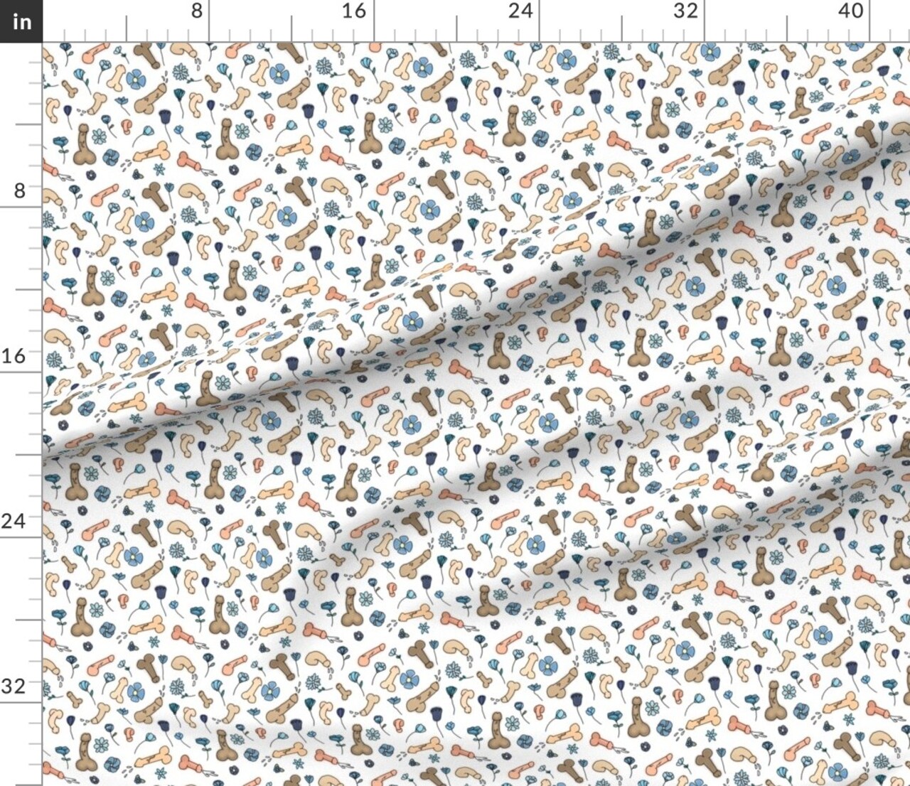 Various Fabrics by the Yard or Fat Quarter Penis Adult Male Anatomy Bachelorette Funny Mature Content White Blue Custom Printed Fabric by Spoonflower